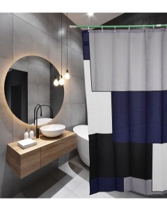 Штора для ванной комнаты 20106 с кольцами Квадрат синий Стк