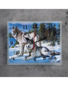 Часы картина настенные серия Животный мир Волки в Зимнем Лесу 20 х 25 см Сюжет