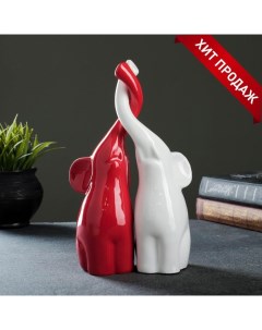 Фигура Пара слонов белый красный 10х18х28см Хорошие сувениры
