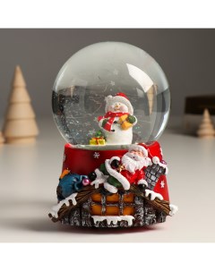 Снежный шар Снеговик и спящий Дед Мороз полистоун музыкальный 11 5х11 5х14 см Кнр
