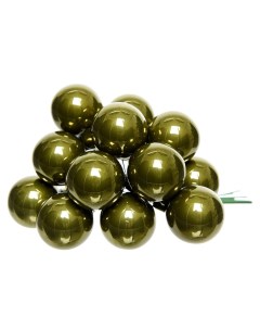 Гроздь миниатюрных стеклянных эмалевых шариков 12 шт 20 мм оливковый бархат Kaemingk