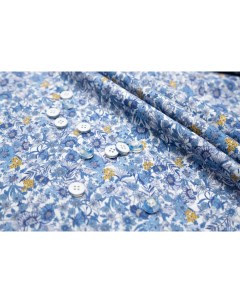 Ткань MON0424108 Хлопок поплин голубые цветочки Ткань для шитья 100x150 см Unofabric