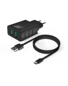 Сетевое зарядное устройство 37264 2xUSB USB type C 2 4A черный Borasco