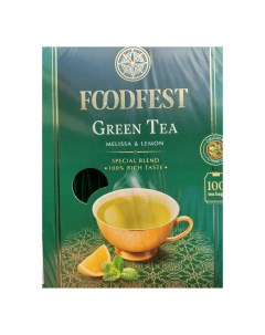 Чай зеленый Green tea Melissa and lemon в пакетиках 1 5 г х 100 шт Foodfest