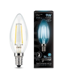 Лампа Gauss Filament Свеча 9W 710lm 4100К Е14 LED 10 шт Filament Свеча 9W 710lm 4100К Е14 LED 10 шт