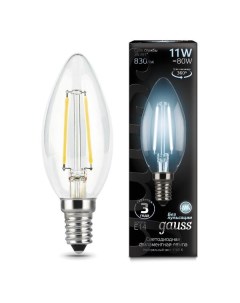 Лампа Gauss Filament Свеча 11W 830lm 4100К Е14 LED 10 шт Filament Свеча 11W 830lm 4100К Е14 LED 10 ш