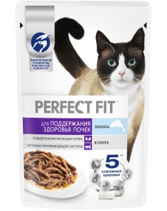 Пауч для кошек для поддержания здоровья почек кусочки в соусе Лосось 75 г Perfect fit