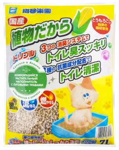 Комкующийся наполнитель кукурузный луговые травы 7 л Japan premium pet