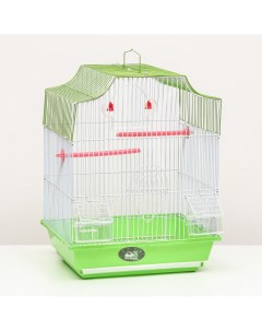 Клетка для птиц фигурная с кормушками 34 х 27 х 44 см зеленая Пижон