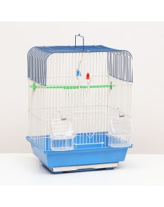 Клетка для птиц квадратная с кормушками 35 х 28 х 39 см синяя Пижон