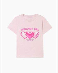 Светло розовая футболка с принтом для девочки Gloria jeans