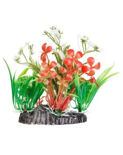 Декор композиция из пластиковых растений для аквариума 9 5х5х13 см красно зеленая Aquafantasy