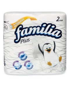 Туалетная бумага Plus 2 слоя 4 шт с втулкой белая Familia