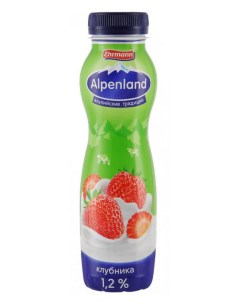 Йогурт питьевой Alpenland клубника 1 2 БЗМЖ 290 мл Ehrmann