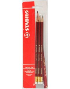 Набор чернографитных карандашей Swano HB с ластиком 3 шт Stabilo