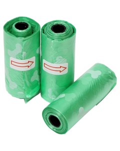 Пакеты для уборки за собаками с печатью 3 рулона по 15 пакетов 29х21 см зелёные Пижон