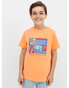 Хлопковая свободная футболка оранжевого цвета с принтом для мальчиков Mark formelle