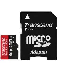 Карта памяти 64GB TS64GUSDU1 microSDXC Class 10 UHS I SD адаптер Transcend