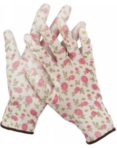 Перчатки садовые прозрачное PU покрытие 13 класс вязки бело розовые размер M Grinda