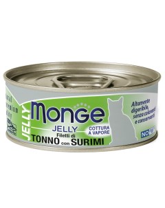 Корм для кошек Jelly Adult Cat желтоперый тунец с сурими банка 80г Monge