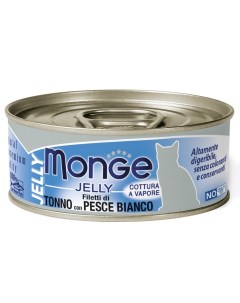 Корм для кошек Jelly Adult Cat желтоперый тунец с белой рыбой банка 80г Monge