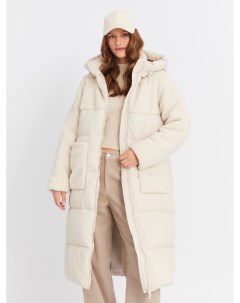 Тёплая куртка пальто с отделкой из экомеха и капюшоном Zolla