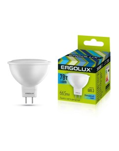 Лампа светодиодная GU5 3 7 Вт 60 Вт 220 В рефлектор 4500 К свет холодный белый Ergolux