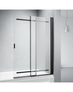 Шторка для ванны Palau 100x140 стекло прозрачное профиль черный Veconi