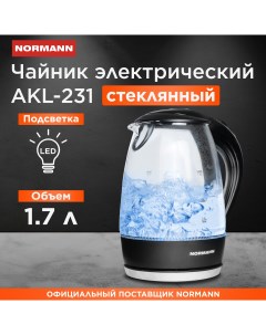 Чайник электрический AKL 231 1 7 л прозрачный черный Normann