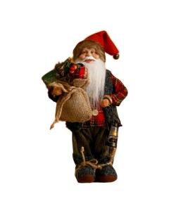 Фигурка новогодняя Дед Мороз с фонариком и мешком в шубе 30см Зимнее волшебство