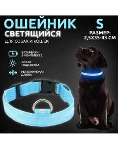 Ошейник светящийся для собак светодиодный голубого S 2 5х35 43 см At