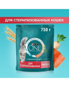 Сухой корм для кошек для стерилизованных с лососем и пшеницей 750 г Purina one