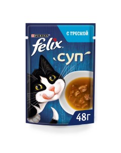 Влажный корм для кошек Суп для взрослых треска 48г Felix