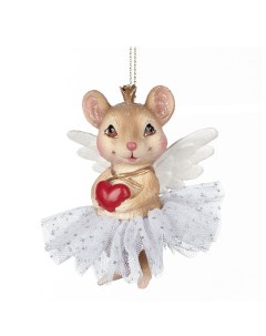 Елочная игрушка Мышка ангел с сердцем 9 см коричневая Goodwill