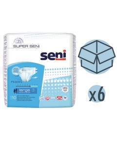 Подгузники для взрослых Super 100 150 см L 10 шт 6 упаковок Seni