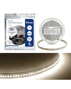 Светодиодная LED лента LS502 180SMD 2835 м 16Вт м 24V 5000 10 1 22мм 4000К Feron