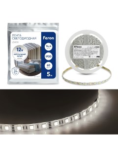 Cветодиодная LED лента LS606 60SMD 5050 м 14 4Вт м 5м IP20 12V 4000К Feron