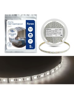 Cветодиодная LED лента LS607 60SMD 5050 м 14 4Вт м 5м IP65 12V 4000К Feron