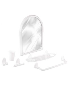 Зеркало для ванной Аква 50х38см с набором полка держатель крючки стакан пластик Альтернатива