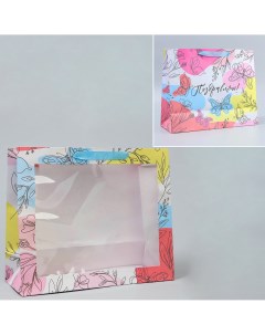 Пакет подарочный крафтовый с пластиковым окном упаковка Дарите счастье