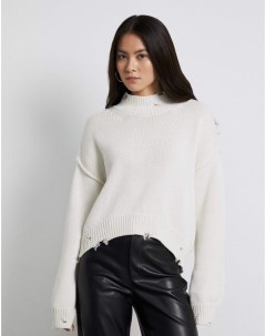 Молочный укороченный свитер oversize с рваной отделкой Gloria jeans