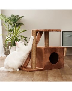 Дом когтеточка Домосед 60х35х56 см с лестницей и площадкой для кошек коричневый Домоседы
