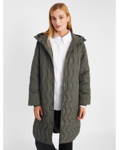 Длинная утеплённая стёганая куртка пальто на синтепоне с капюшоном Zolla
