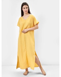 Платье женское домашнее макси из премиального льна и вискозы в желтом цвете Mark formelle