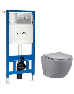 Комплект унитаза Globo с инсталляцией кнопкой и сиденьем микролифт матовый серый VT1 14SMG VIS 601 V Vincea