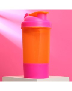 Шейкер спортивный с чашей под протеин орнанжево розовый 500 мл 4842558 Sima-land