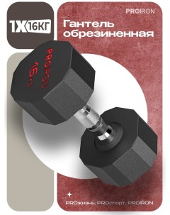 Гантель 16 кг обрезиненная 1 шт для фитнеса и спорта черный и хром Proiron