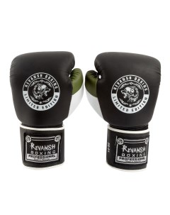 Боксерские перчатки черно зеленый белый натуральна 16 oz Revansh