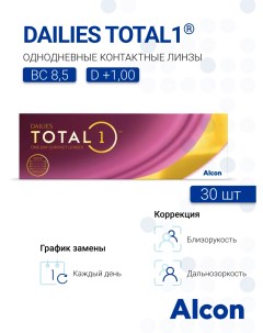 Контактные линзы Total 1 30 линз R 8 5 SPH 1 00 Dailies