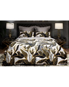 Комплект постельного белья Тропики золото серый полуторный с наволочками 50х70см Garda decor